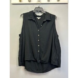 Terra & Sky Top Women 3X Black Gauze Sleeveless Button Down Tie Front Casual